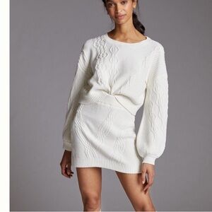 Nwt Anthropologie Cream Cable Knit Sweater skirt set